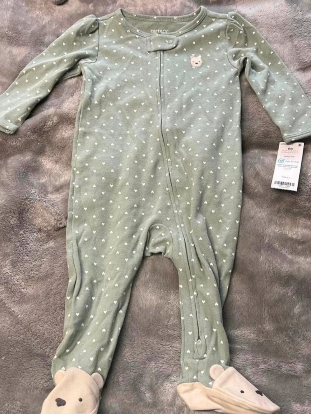 Carter's Green Heart-Print Baby One-Piece Footed Sleeper